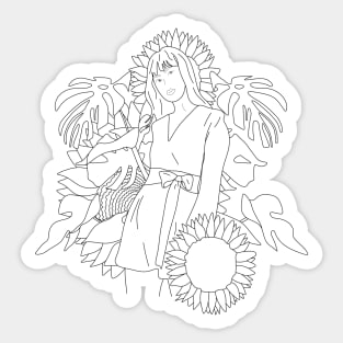 Girl with plants Sticker